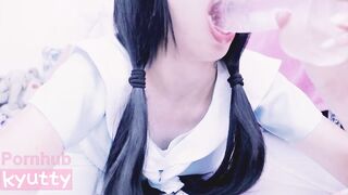Slim School chick Giving a Sloppy Oral Sex and Riding Sex Toy
