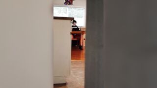 Spying turned on pussy with mouth watching porn and masturbating under table