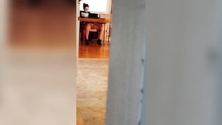 Spying turned on pussy with mouth watching porn and masturbating under table