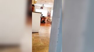 Spying turned on pussy with mouth watching porn and masturbating under table