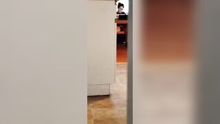 Spying turned on pussy with mouth watching porn and masturbating under table