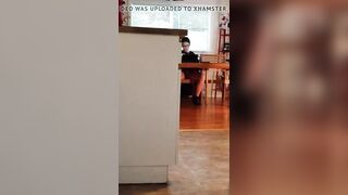 Spying turned on pussy with mouth watching porn and masturbating under table