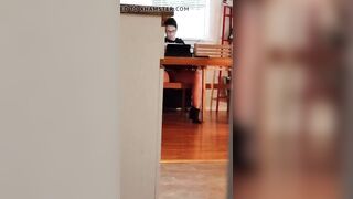 Spying turned on pussy with mouth watching porn and masturbating under table