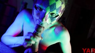 Egg Bdsm Masked Woman Blows Testicles and Swallows Cum from Long Dick