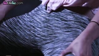 Big Tit Bombshell with unshaved vagina rubbing her clitoris