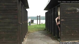 babe sex on outdoor with big boobed old lady and vulgar boy