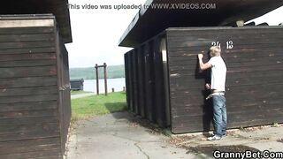 babe sex on outdoor with big boobed old lady and vulgar boy