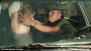 Hillbillies tie and fucked blonde outdoors
