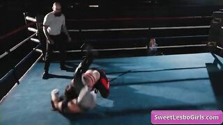 Beauty dyke wrestlers Ariel X, Sinn Sage fighting inside the