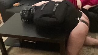Spanking and Finger Fuck my slave inside Heterosexual Jacket Fetish over a Table