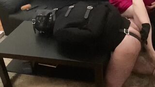 Spanking and Finger Fuck my slave inside Heterosexual Jacket Fetish over a Table
