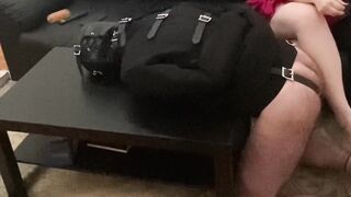 Spanking and Finger Fuck my slave inside Heterosexual Jacket Fetish over a Table