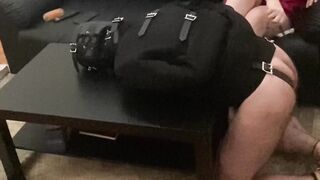 Spanking and Finger Fuck my slave inside Heterosexual Jacket Fetish over a Table