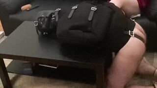 Spanking and Finger Fuck my slave inside Heterosexual Jacket Fetish over a Table