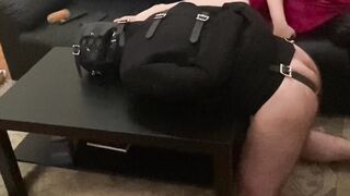 Spanking and Finger Fuck my slave inside Heterosexual Jacket Fetish over a Table