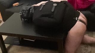 Spanking and Finger Fuck my slave inside Heterosexual Jacket Fetish over a Table