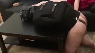 Spanking and Finger Fuck my slave inside Heterosexual Jacket Fetish over a Table