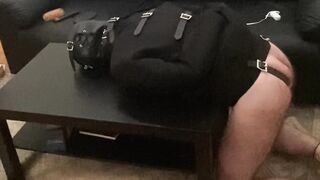 Spanking and Finger Fuck my slave inside Heterosexual Jacket Fetish over a Table