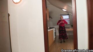 Long jugs mature old lady satisfy 2 workers