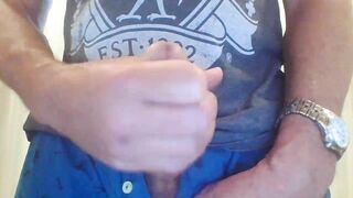 Vulgar fit guy stroking to nice cummed