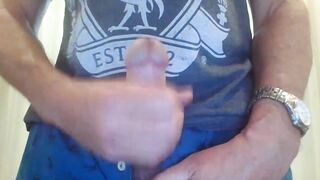 Vulgar fit guy stroking to nice cummed