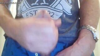 Vulgar fit guy stroking to nice cummed