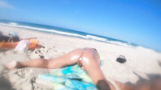 On Beach Stretched Bald Oiled Lubed Plugged and Cunt Gaped Open so