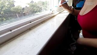 Mommy Goddess Cleaning Melons Bounce and Jiggle Quick Workout no Bra Vlog