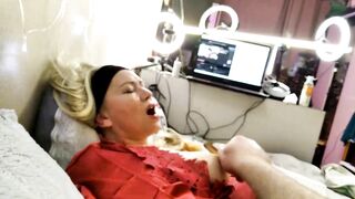 Luxurious old big tit blonde with a long cock into her