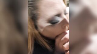 Sucking COCK to Completion while on her Knees. Cum inside Mouth and