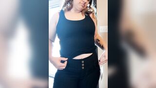 Stripping Curvy Real Amateur Fiance Removes her Tops and Strokes her Huge