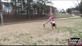 EVASIVE ANGLES Adorable Ebony Cheerleader Gets Her Vagina Licked and