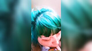 Blue Haired Beauty give FELLATIO