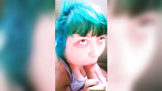 Blue Haired Beauty give FELLATIO