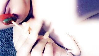 Blowing on a Lollipop while Watching TV Nude. (A Request)