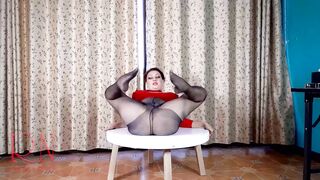 Nice Lady into Tights and Heels. Striptease at the round Table one