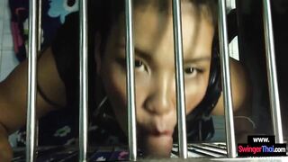 Caged cougar amateur Thai skank point of view fellatio through the bars