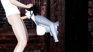 Lady Dimitrescu Stuck inside the Wall and Facefuck