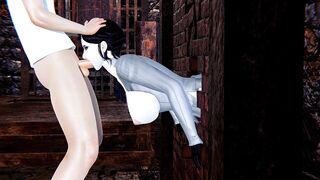 Lady Dimitrescu Stuck inside the Wall and Facefuck