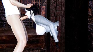 Lady Dimitrescu Stuck inside the Wall and Facefuck
