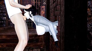 Lady Dimitrescu Stuck inside the Wall and Facefuck