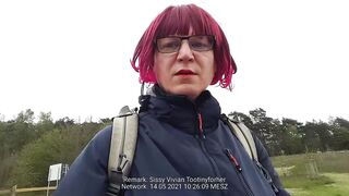 Red Oral Sex Slut Boobs Skank Sissy Exposed Naked Outside Parking Area Gets