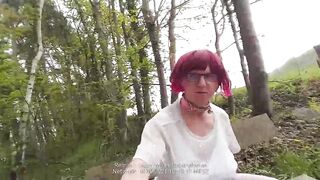 Red Oral Sex Slut Boobs Skank Sissy Exposed Naked Outside Parking Area Gets