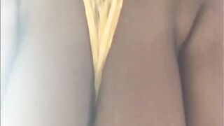 Long Brown Natural Breast inside Yellow Lace