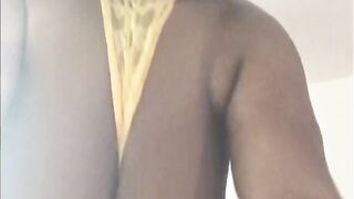 Long Brown Natural Breast inside Yellow Lace