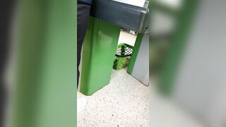 Step Cougar behind Cashery make Step Son Cock Cum on her Pants