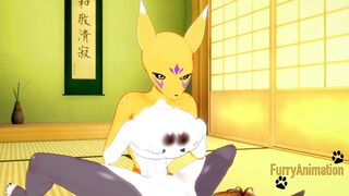 Digimon Cartoon - Taomon & Grey Fox fellatio hand job boobjob