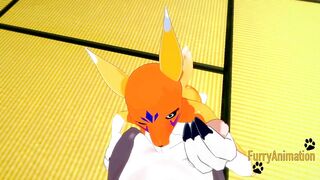Digimon Cartoon - Taomon & Grey Fox fellatio hand job boobjob
