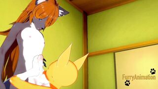 Digimon Cartoon - Taomon & Grey Fox fellatio hand job boobjob