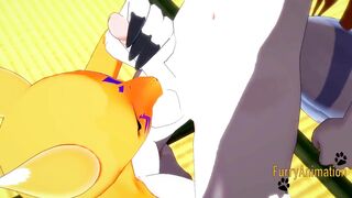 Digimon Cartoon - Taomon & Grey Fox fellatio hand job boobjob